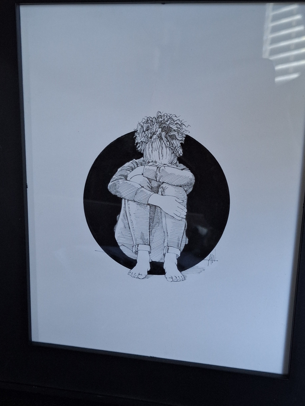 Black & White Sad Child Illustration Freestyle Art Painting